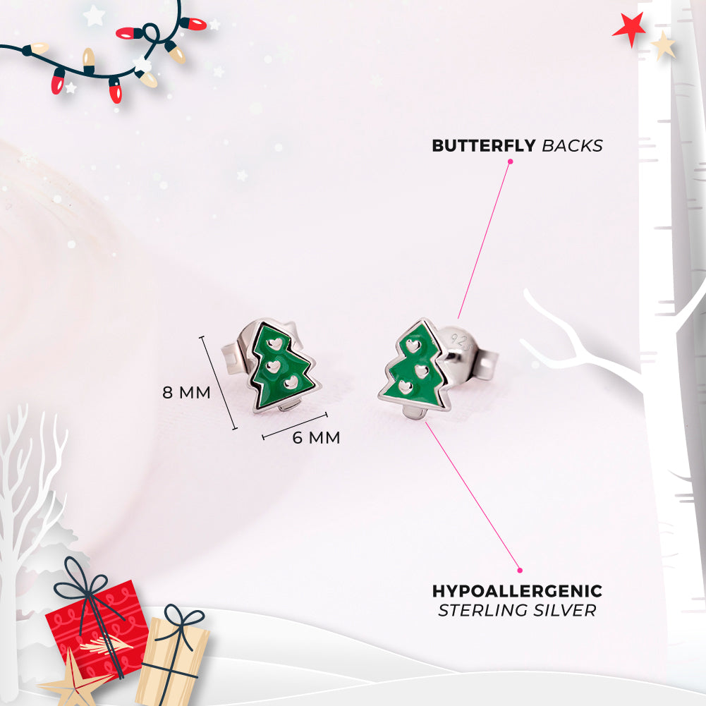 Festive Christmas Tree Kids / Children / Girls Earrings Enamel - Sterling Silver