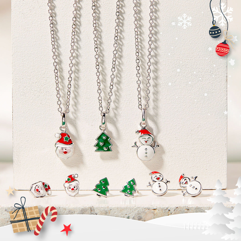 Festive Christmas Tree Kids / Children / Girls Earrings Enamel - Sterling Silver