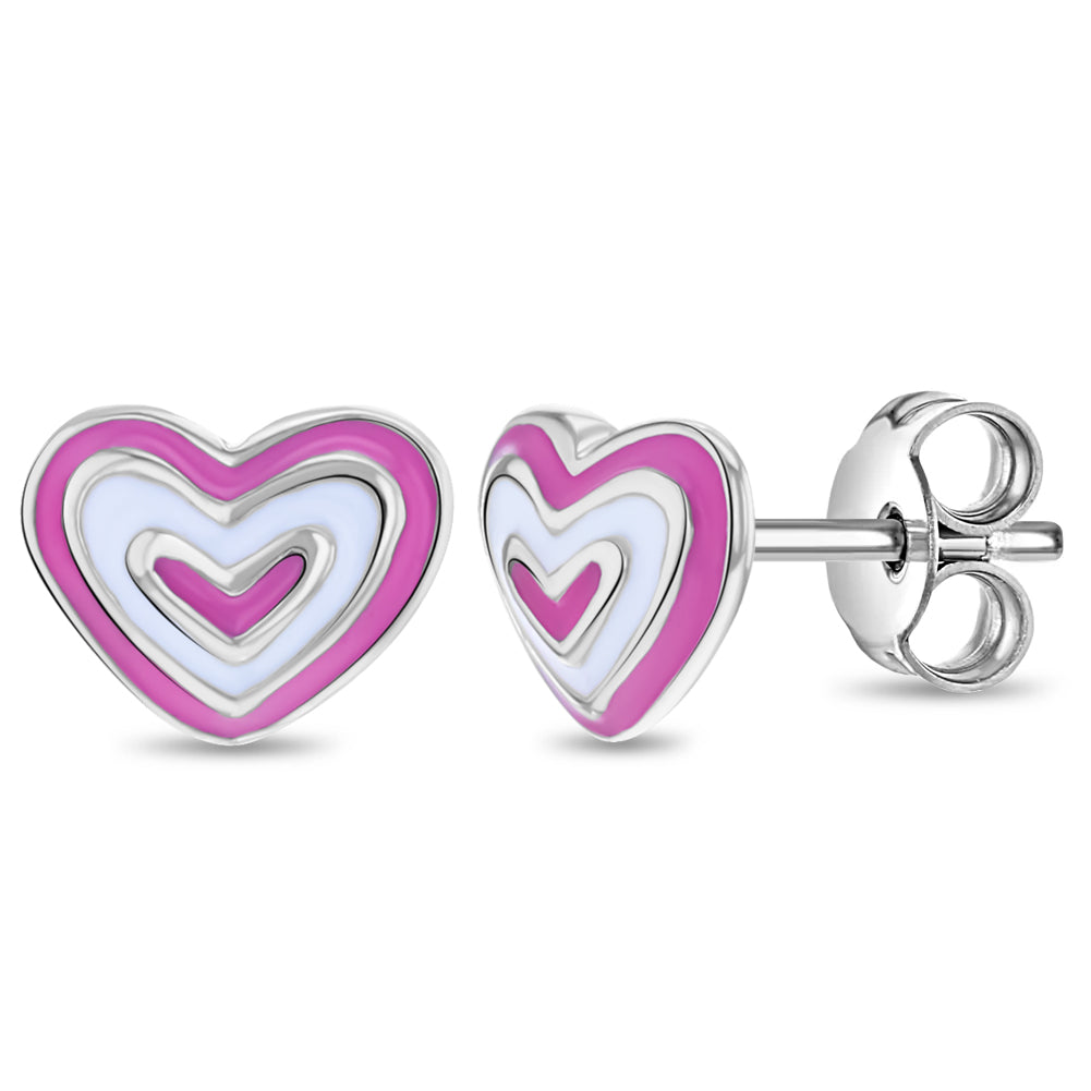 Lovestruck Heart Kids / Children's / Girls Earrings Enamel - Sterling Silver