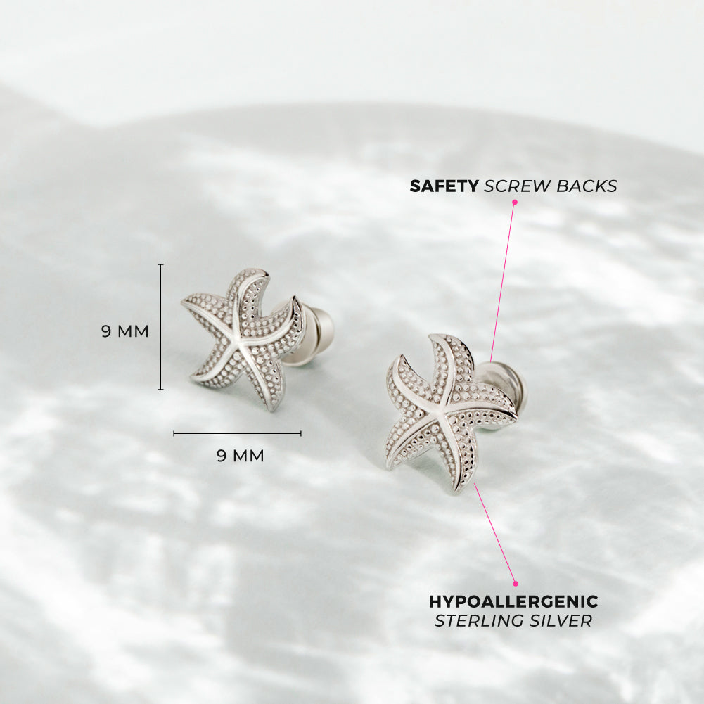 Florida Starfish Kids / Children's / Girls Earrings Screw Back - Sterling Silver