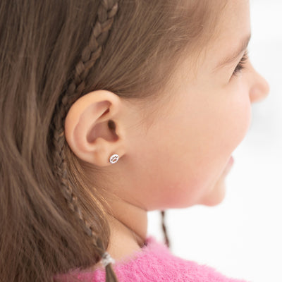 Dog Paw Coin Kids / Children's / Girls Earrings Screw Back - Sterling Silver