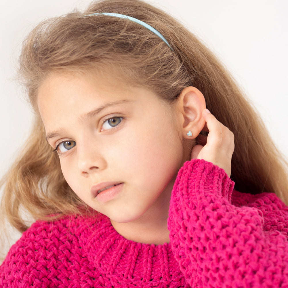 Opal Heart Kids / Children's / Girls Earrings Screw Back - Sterling Silver