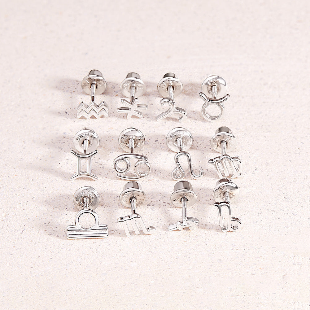 Polished Zodiac Kids / Children's / Girls Earrings Screw Back - Sterling Silver