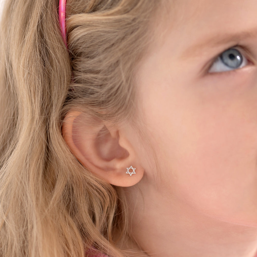 Star of David Kids / Children's / Girls Earrings Screw Back - Sterling Silver