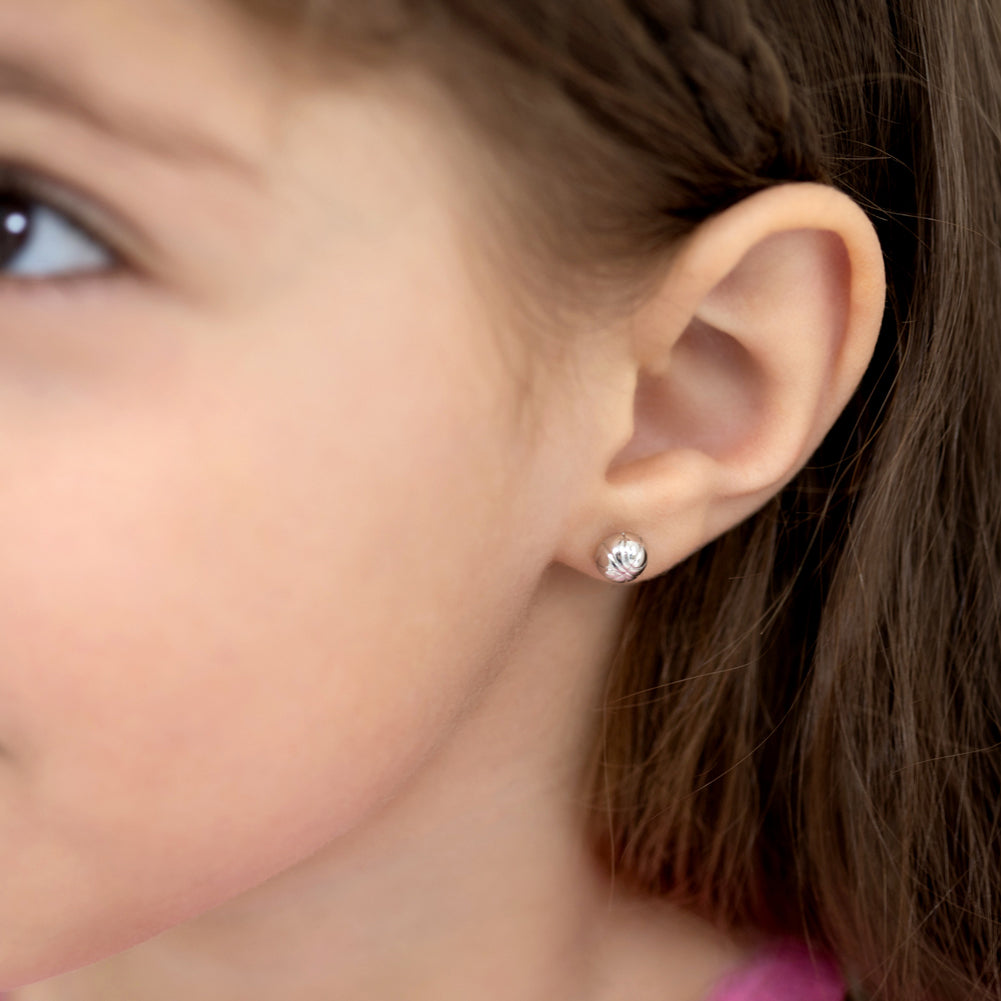 Polished Basketball Kids / Children's / Girls Earrings Screw Back - Sterling Silver