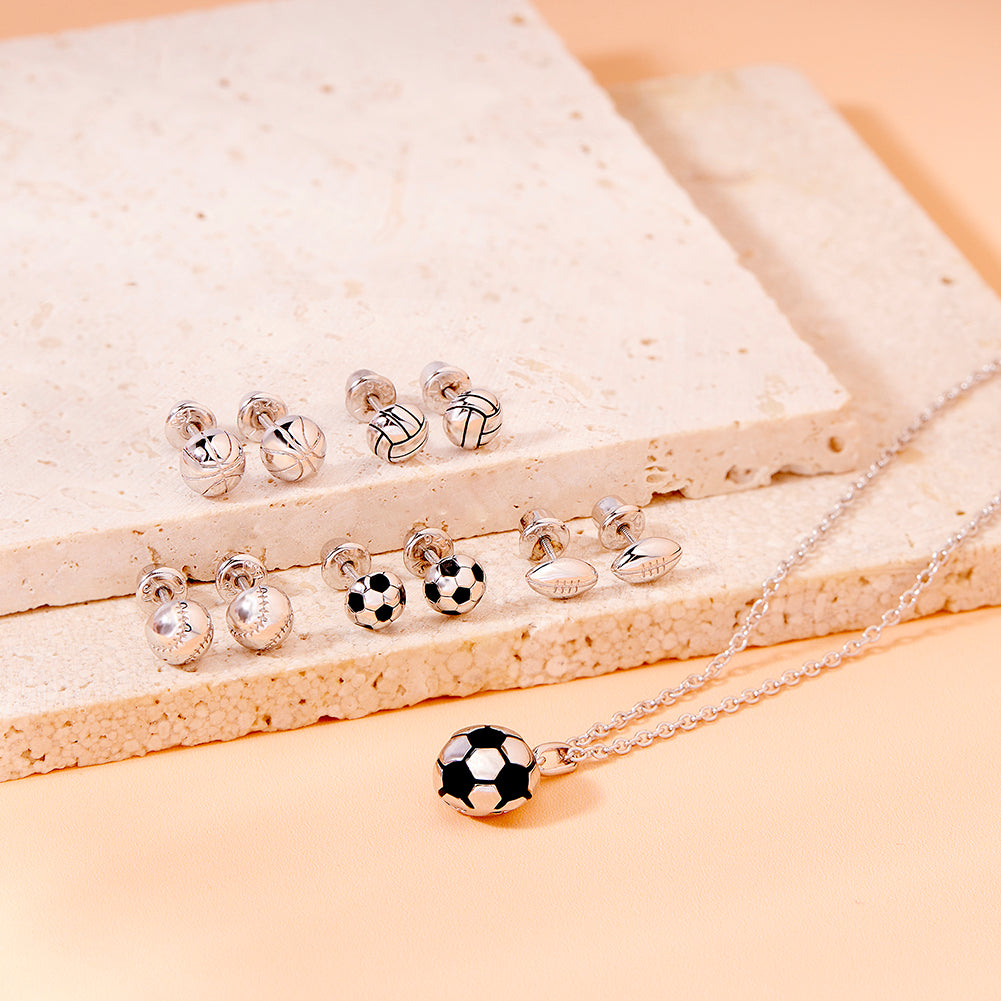 Polished Volleyball Kids / Children's / Girls Earrings - Sterling Silver