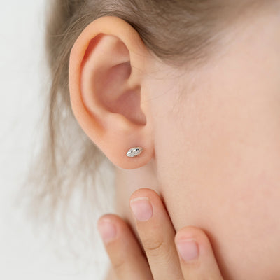 Polished Football Kids / Children's / Girls Earrings Screw Back - Sterling Silver