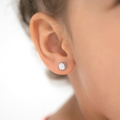 Polished Soccer Ball Kids / Children's / Girls Earrings Screw Back - Sterling Silver