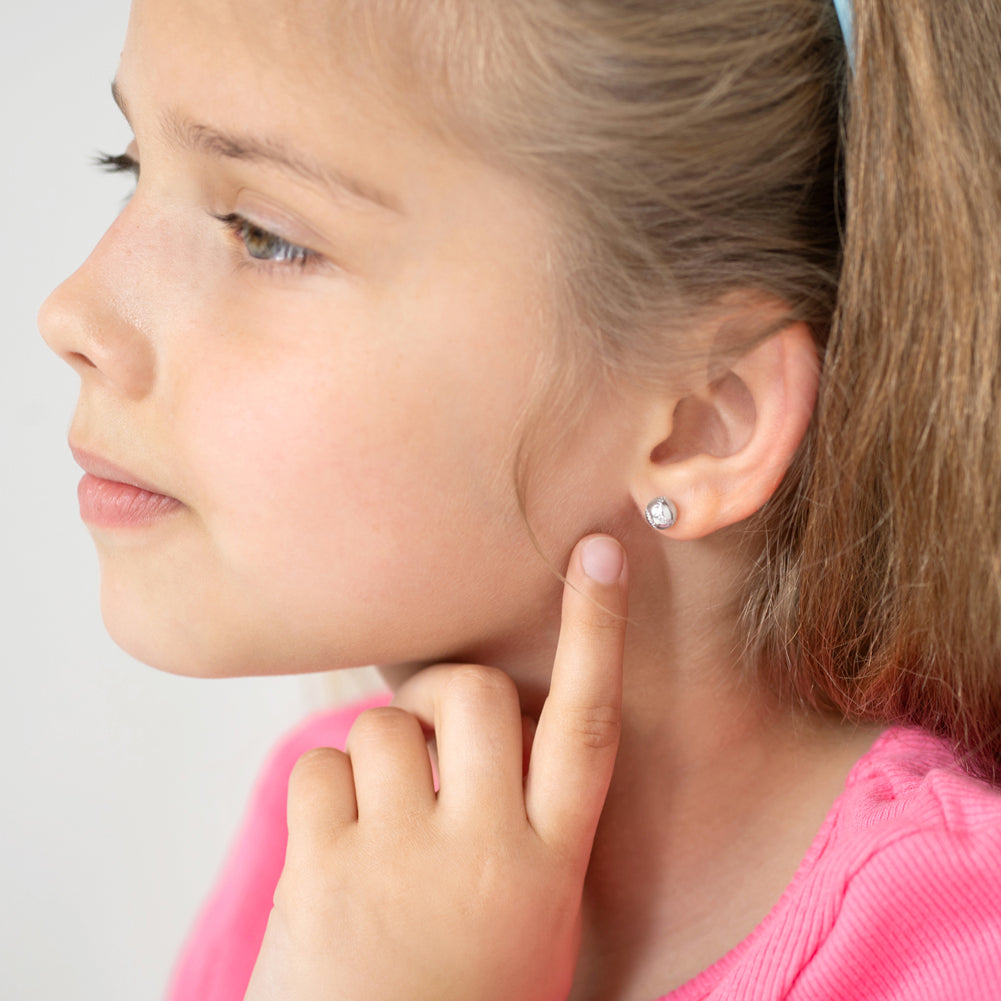 Polished Baseball Kids / Children's / Girls Earrings Screw Back - Sterling Silver