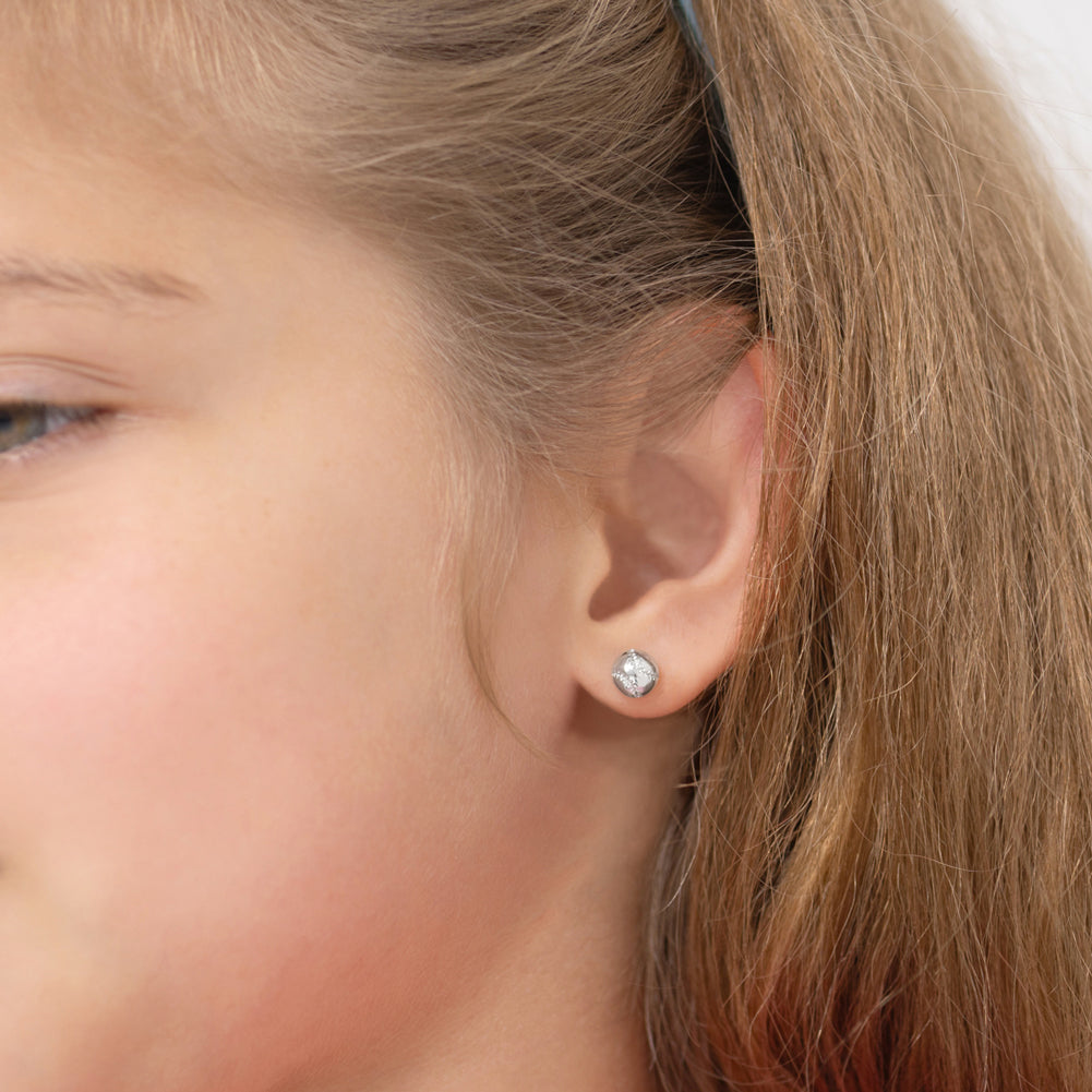 Polished Baseball Kids / Children's / Girls Earrings Screw Back - Sterling Silver