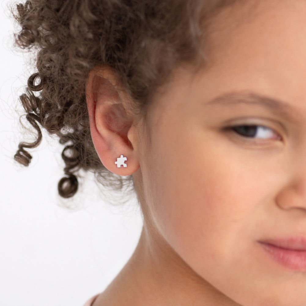Puzzling Pair Kids / Children's / Girls Earrings Screw Back - Sterling Silver