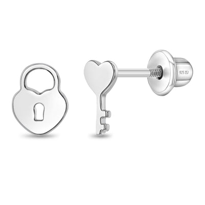 Lock & Love Kids / Children's / Girls Earrings Screw Back - Sterling Silver