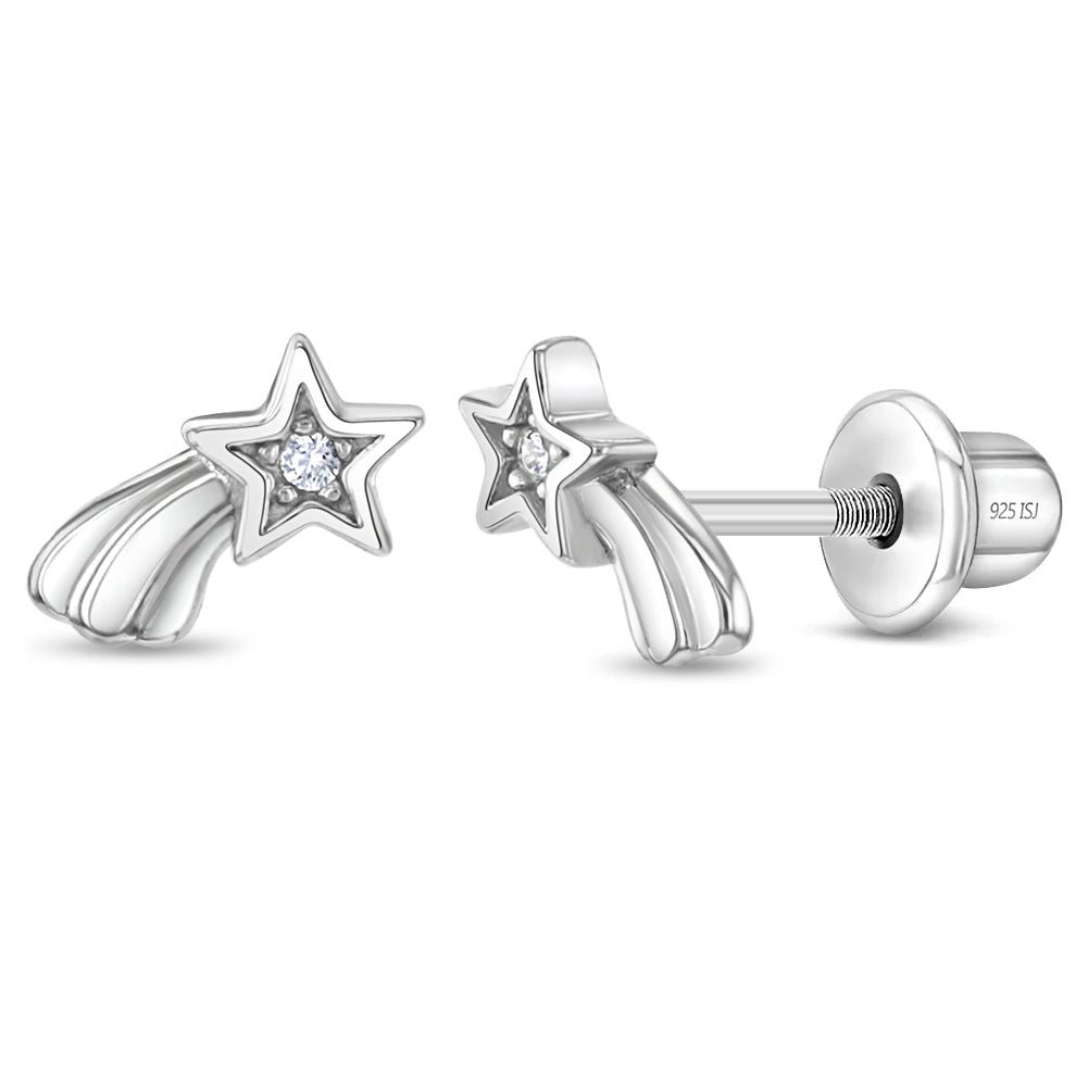 Twinkle Starlight Clear CZ Kids / Children's / Girls Earrings Screw Back - Sterling Silver