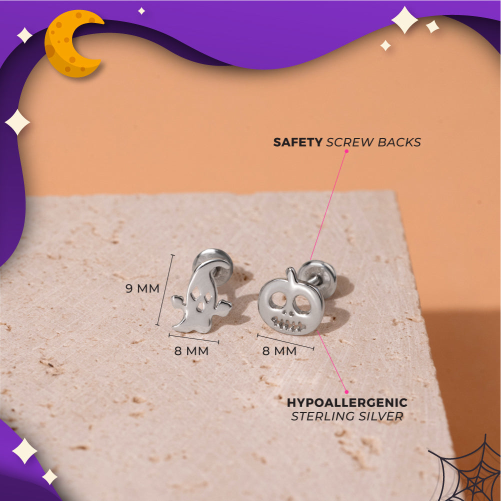Spooky Pals Kids / Children's / Girls Earrings Screw Back - Sterling Silver