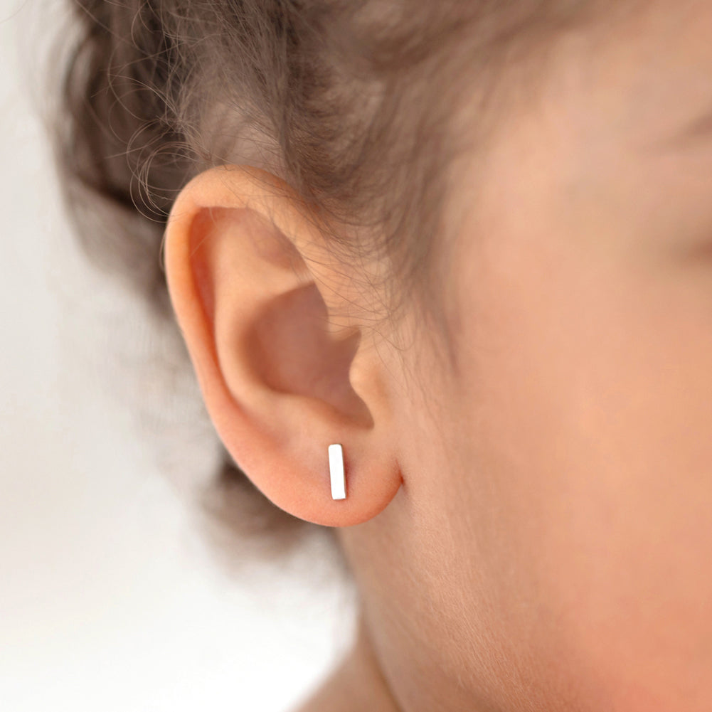 Tiny Polished Bar Kids / Children's / Girls Earrings Screw Back - Sterling Silver