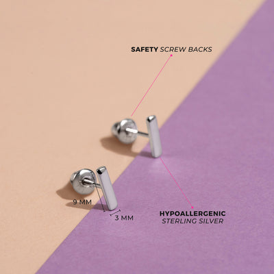 Tiny Polished Bar Kids / Children's / Girls Earrings Screw Back - Sterling Silver