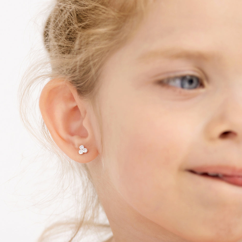 Sparkling Cluster Clear CZ Kids / Children's / Girls Earrings Screw Back - Sterling Silver