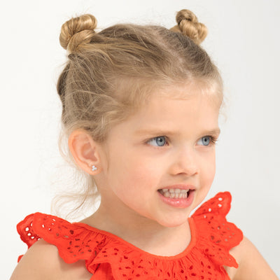 Sparkling Cluster Clear CZ Kids / Children's / Girls Earrings Screw Back - Sterling Silver