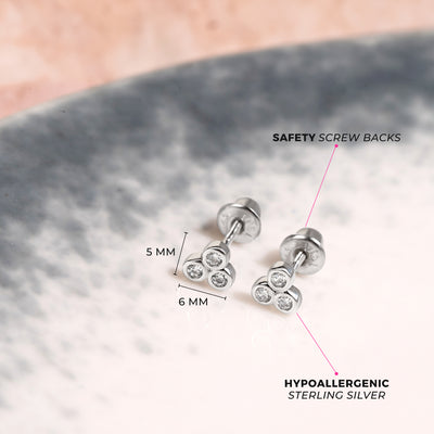 Sparkling Cluster Clear CZ Kids / Children's / Girls Earrings Screw Back - Sterling Silver