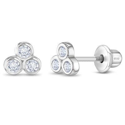 Sparkling Cluster Clear CZ Kids / Children's / Girls Earrings Screw Back - Sterling Silver