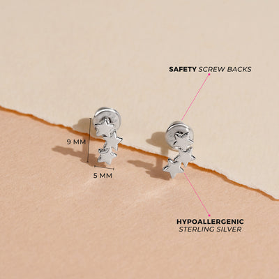 A Band of Stars Kids / Children's / Girls Earrings Screw Back - Sterling Silver