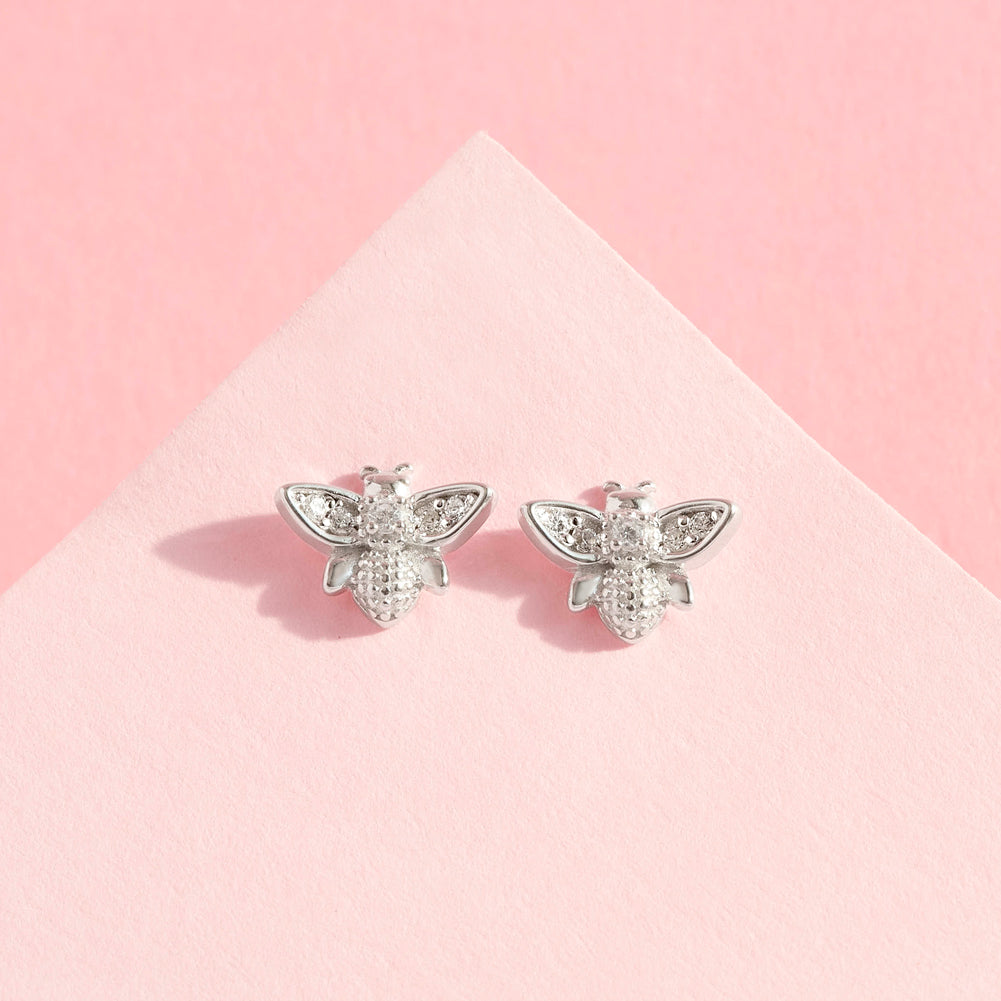 CZ Bee Kids / Children's / Girls Earrings Screw Back - Sterling Silver