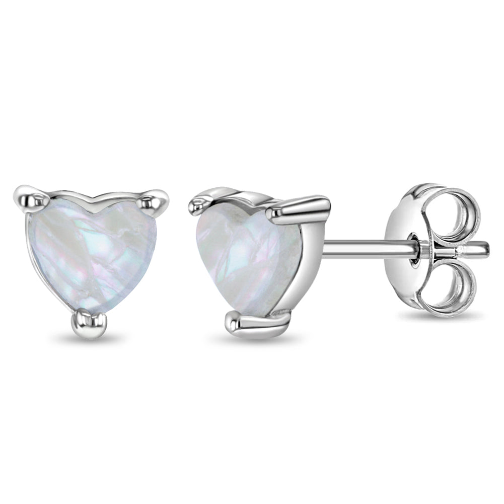Mother of Pearl Heart Kids / Children / Girls Earrings - Sterling Silver