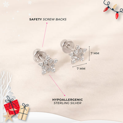 Twinkling Snowflake Kids / Children's / Girls Earrings Screw Back - Sterling Silver