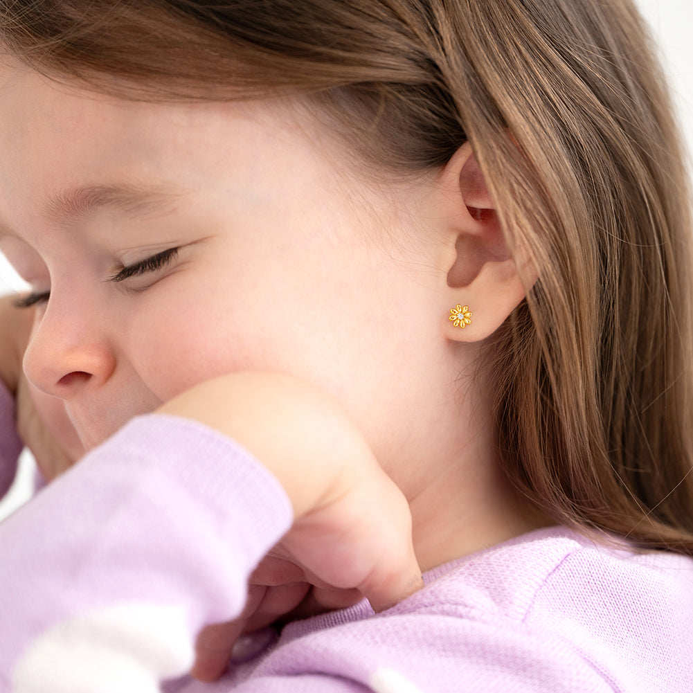 Puffed Blossom Kids / Children's / Girls Earrings Screw Back - 14k Gold Over Sterling Silver