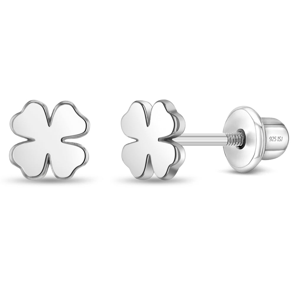 Lucky Clover Kids / Children's / Girls Earrings Screw Back - Sterling Silver