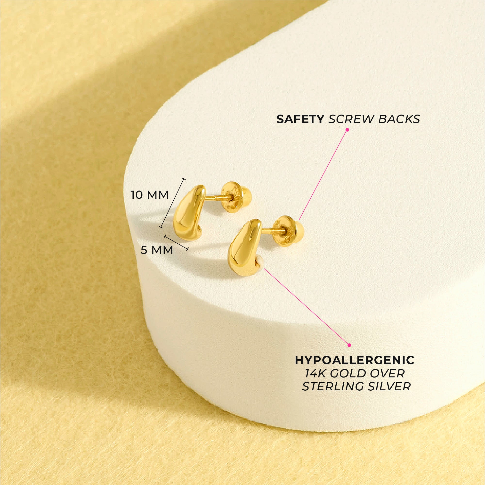 Tiny Teardrop Kids / Children's / Girls Earrings Screw Back - 14k Gold Over Sterling Silver