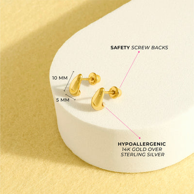 Tiny Teardrop Kids / Children's / Girls Earrings Screw Back - 14k Gold Over Sterling Silver