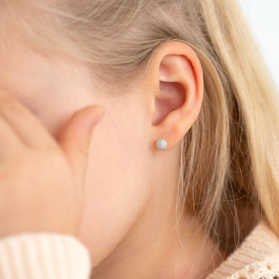 Glitzy Round Kids / Children's / Girls Earrings Screw Back - Sterling Silver