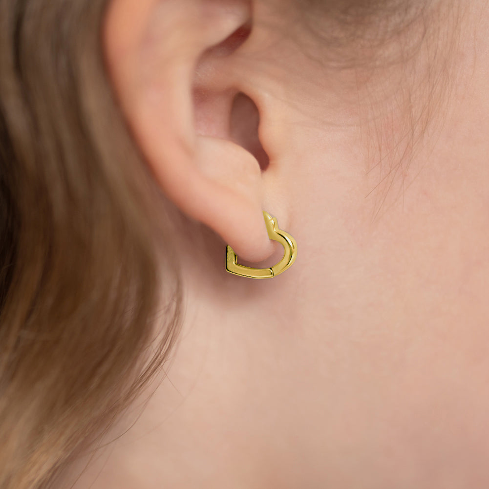 Heart Shaped 8mm Baby / Toddler / Kids Earrings Hoop/Huggie Safety Latch - 14k Gold Over Sterling Silver