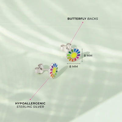 Multicolored Petals Kids / Children's / Girls Earrings Enamel - Sterling Silver