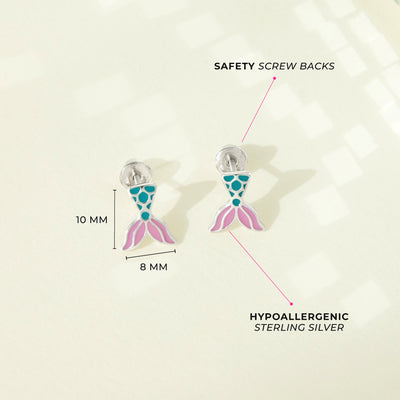 Mermaid Tail Kids / Children's / Girls Earrings - Sterling Silver