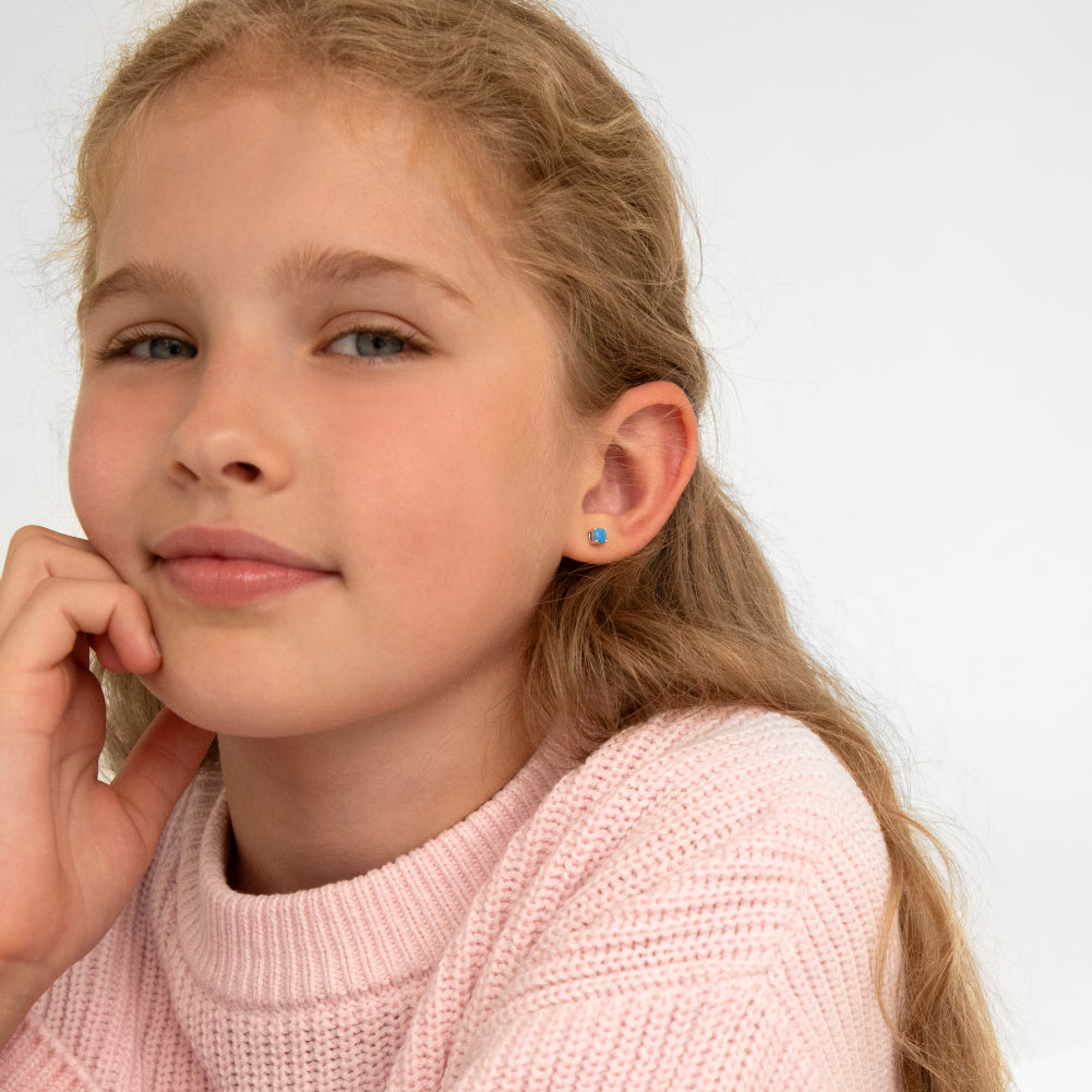 Turquoise CZ Toddler / Kids / Girls Earrings Screw Back - Sterling Silver