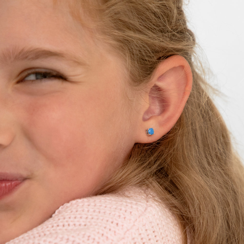 Turquoise CZ Toddler / Kids / Girls Earrings Screw Back - Sterling Silver