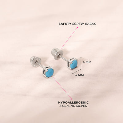 Turquoise CZ Toddler / Kids / Girls Earrings Screw Back - Sterling Silver