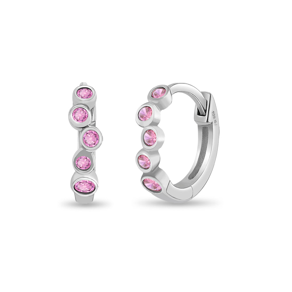 Bezel Cascade 9mm Kids / Children's / Girls Earrings Hoop/Huggie - Sterling Silver