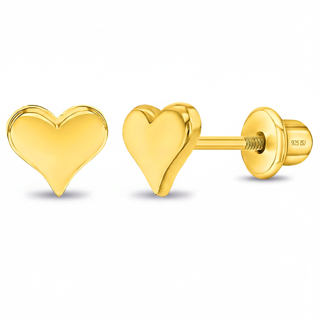 Tiny Heart Toddler / Kids Earrings Screw Back - 14k Gold Over Sterling Silver