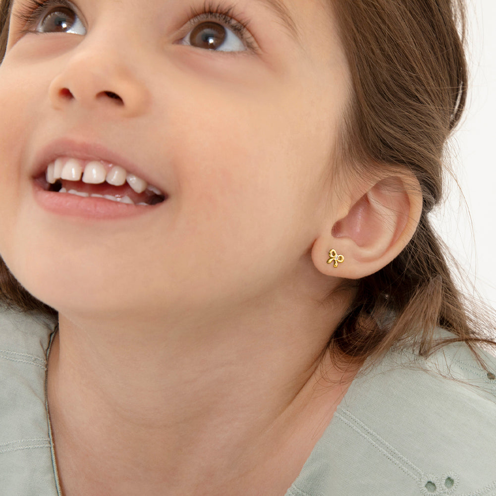 Petite Bow Toddler / Kids / Girls Earrings Screw Back - 14k Gold Over Sterling Silver