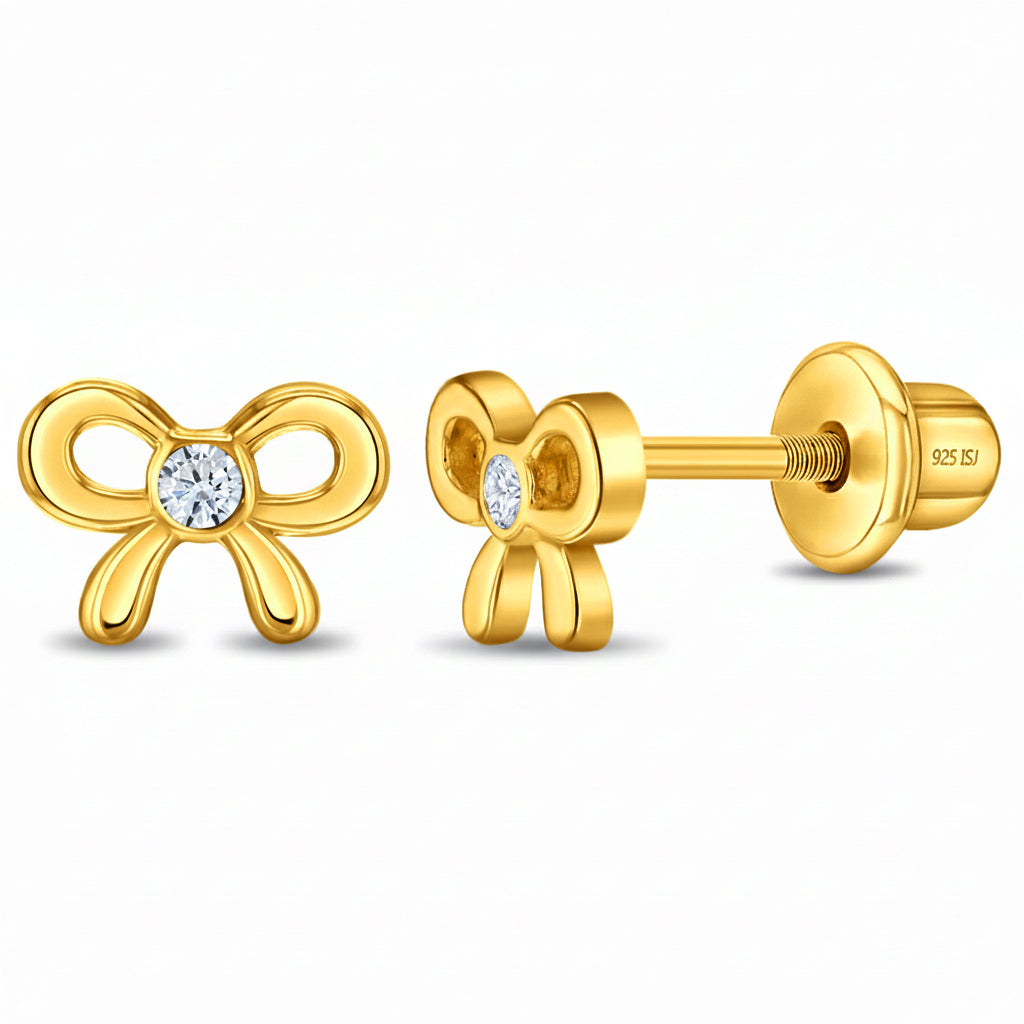 Petite Bow Toddler / Kids / Girls Earrings Screw Back - 14k Gold Over Sterling Silver