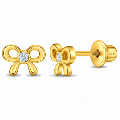 Petite Bow Toddler / Kids / Girls Earrings Screw Back - 14k Gold Over Sterling Silver