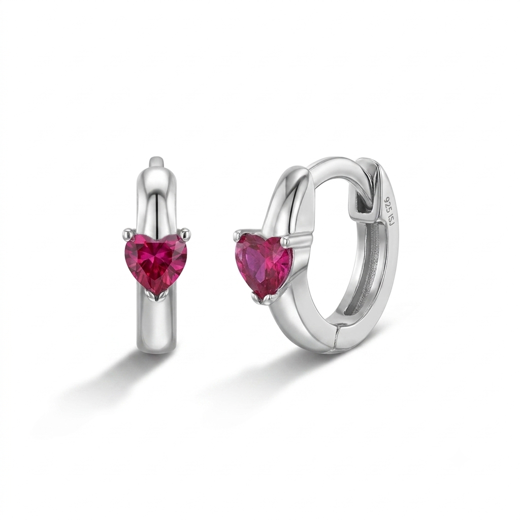 Heart Prong Kids / Children's / Girls Earrings Hoop/Huggie - Sterling Silver