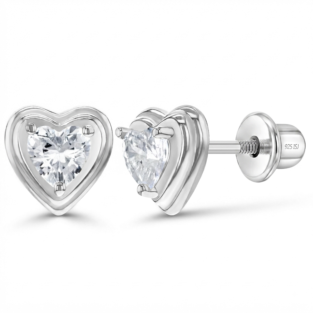 Elevated Heart Baby / Toddler / Kids Earrings Screw Back - Sterling Silver
