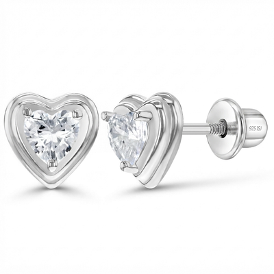 Elevated Heart Baby / Toddler / Kids Earrings Screw Back - Sterling Silver