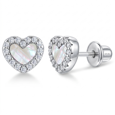 Cluster Heart Baby / Toddler / Kids Earrings Screw Back - Sterling Silver