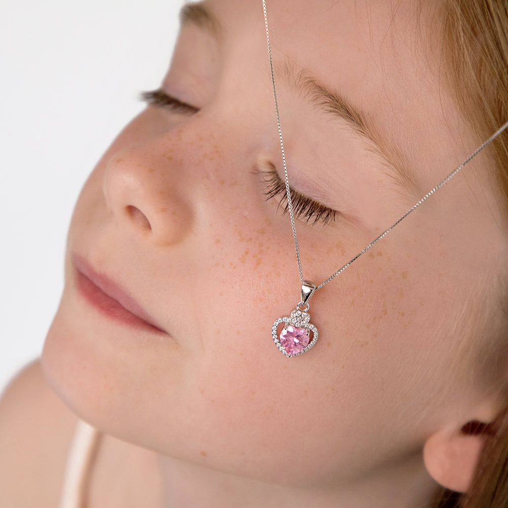 Royal CZ Heart & Gem Kids / Children's / Girls Pendant/Necklace - Sterling Silver