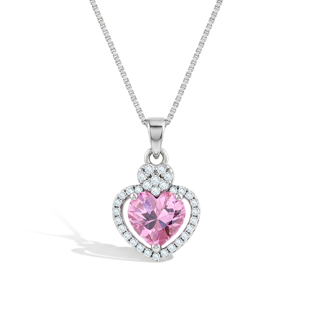 Royal CZ Heart & Gem Kids / Children's / Girls Pendant/Necklace - Sterling Silver